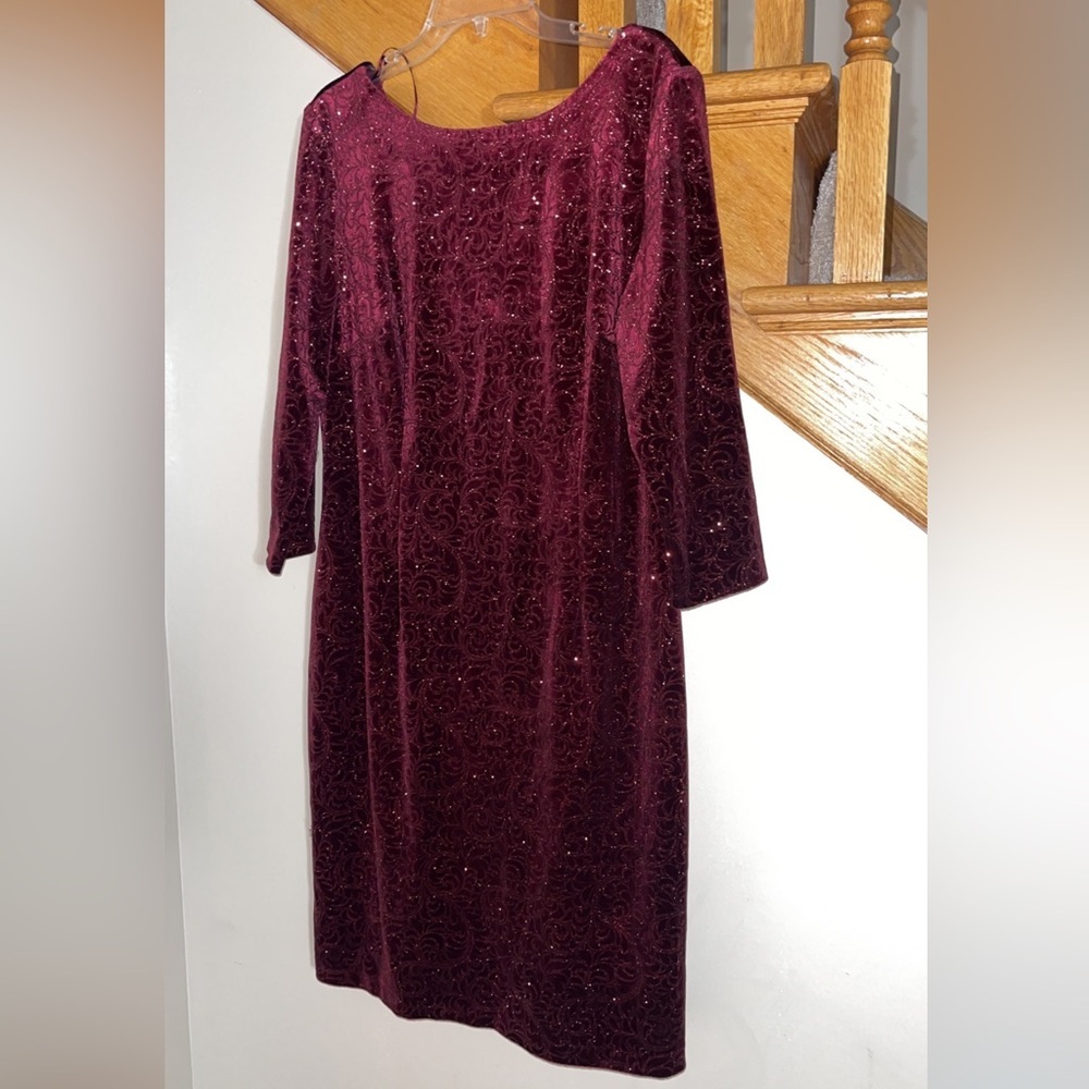 Women’s Formal Dress Size 18 SLNY Fancy Red Long Sleeve Boat Neck Mother Bride